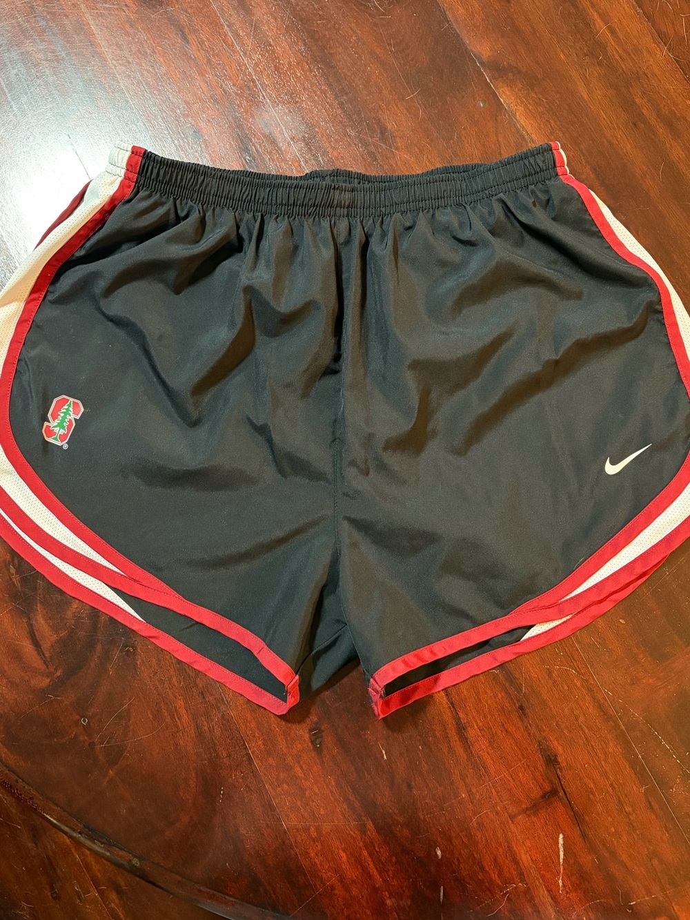Nike Women’s Black Athletic Shorts with Red and White Trim